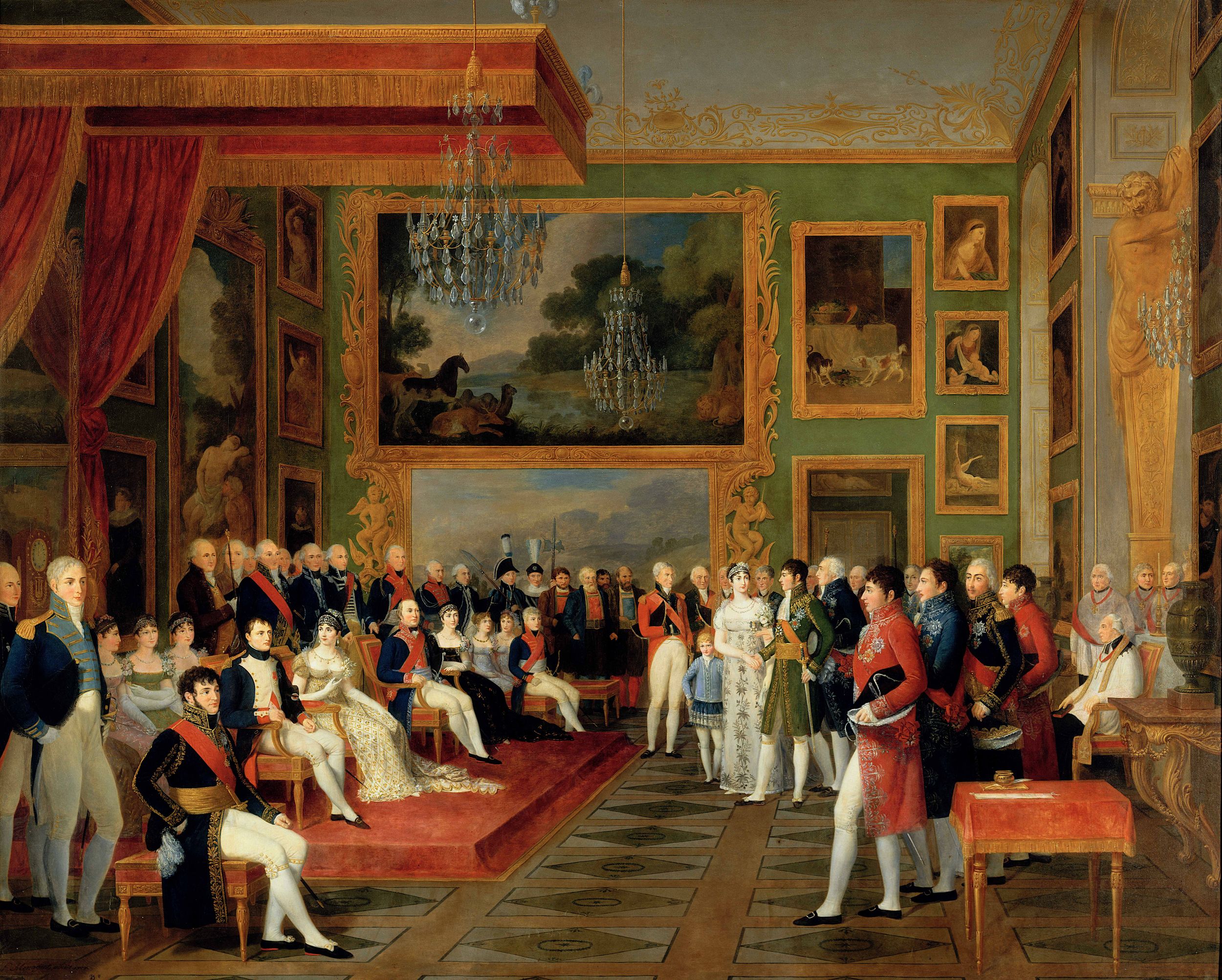 Ziviltrauung von Vizekönig Eugène de Beauharnais und Auguste Amalie Prinzessin von Bayern am 13. Januar 1806, Ölgemälde von François-Guillaume Ménegeot, 1806/1808